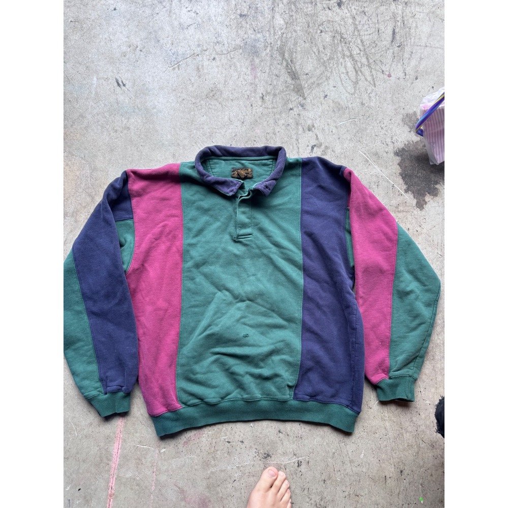 Vintage Eddie Bauer Colorblock Rugby Sweatshirt Mens Small Green Blue Magenta